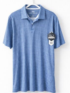 Rorie Whelan Blue Geometric Golf Polo Shirt NWT Breathable Performance Size S